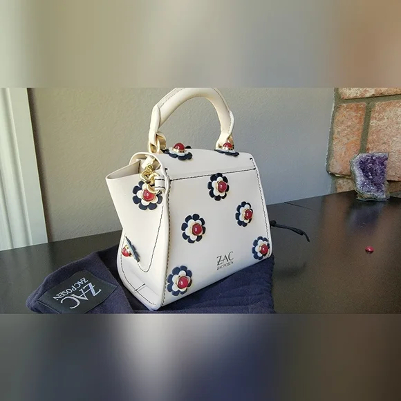 Zac Posen iconic floral appliqué leather Top handle leather crossbody bag- MINI - Picture 2 of 5